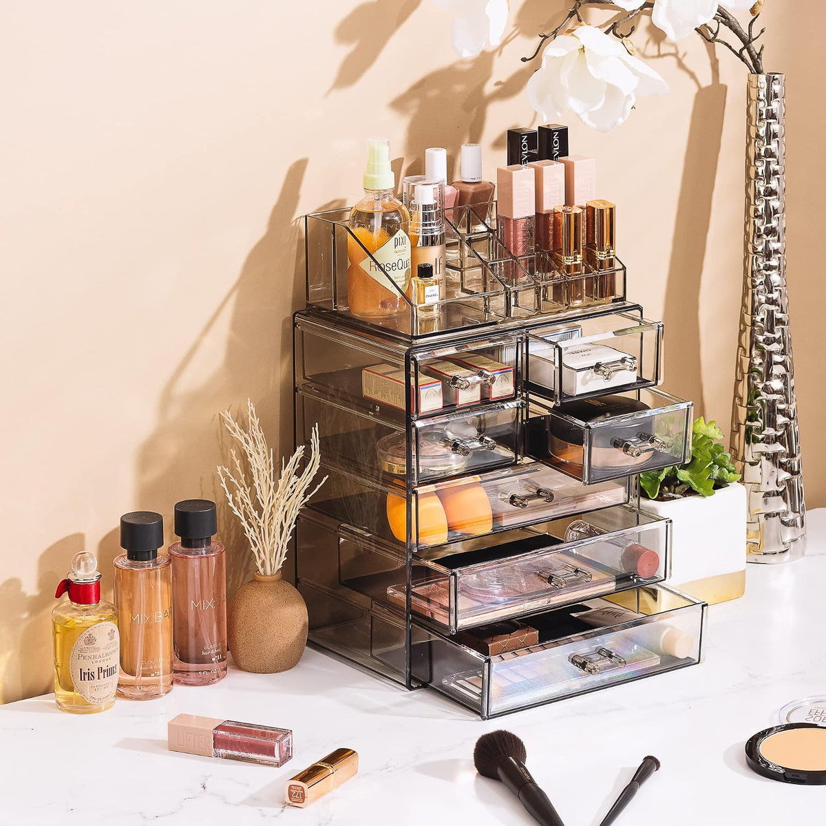 Sorbus Estuche acrílico para almacenamiento de joyas y maquillaje cosmético - Diseño espacioso - Ideal para baño, vestidor, tocador y encimera