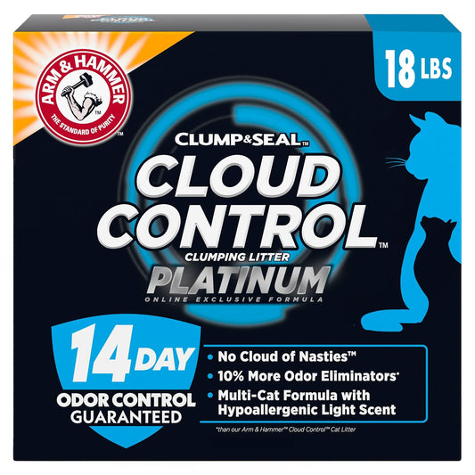 Arm & Hammer Cloud Control Platinum - Arena para Gatos con Aroma Ligero hipoalergénico, 14 días de Control de Olor, 18 Libras