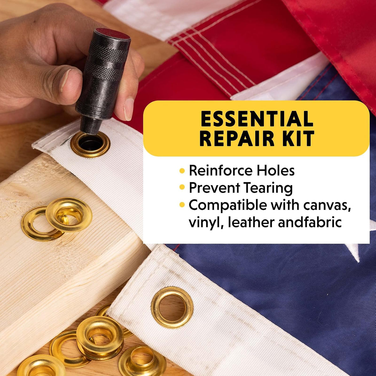 General Tools Kit de ojales de 3/8"-1/2" – Ojales de latón macizo inoxidables para reparación de lonas, lienzos de refuerzo y anillos de tela