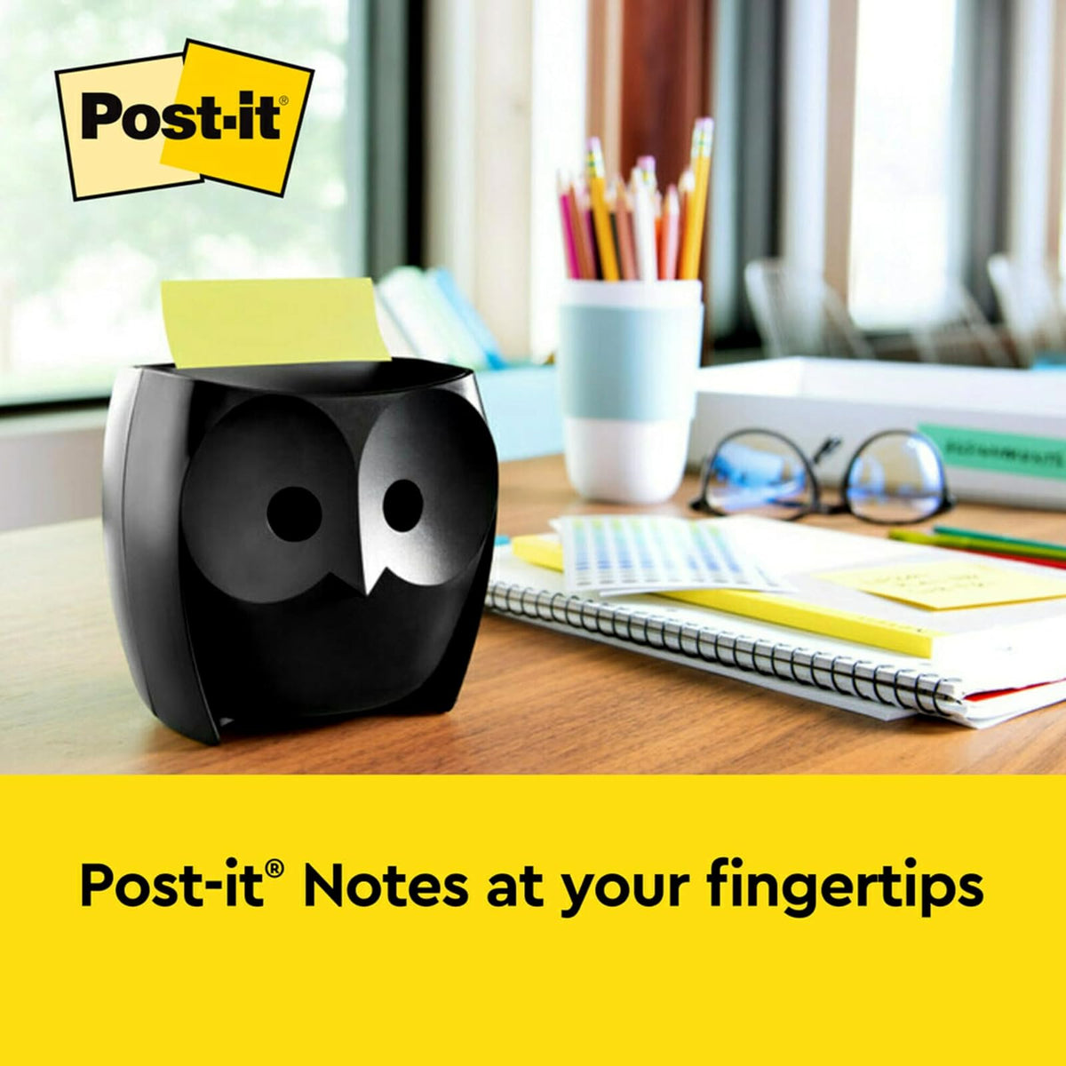 Post-it - Dispensador de notas de búho, incluye 1 bloc de notas emergentes de 3 x 3 pulgadas, 45 hojas, OWL-330-BK