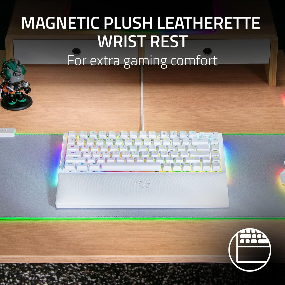 Razer V4 75% - Teclado mecánico Gaming Chroma RGB White Edition | Diseño intercambiable en caliente, compacto y duradero, Chroma RGB, MF Roller & Media Keys, cómodo reposamuñecas