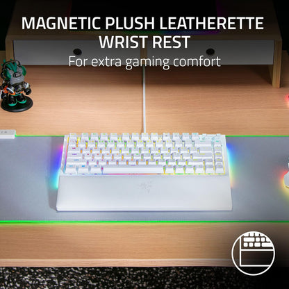 Razer V4 75% - Teclado mecánico Gaming Chroma RGB White Edition | Diseño intercambiable en caliente, compacto y duradero, Chroma RGB, MF Roller & Media Keys, cómodo reposamuñecas