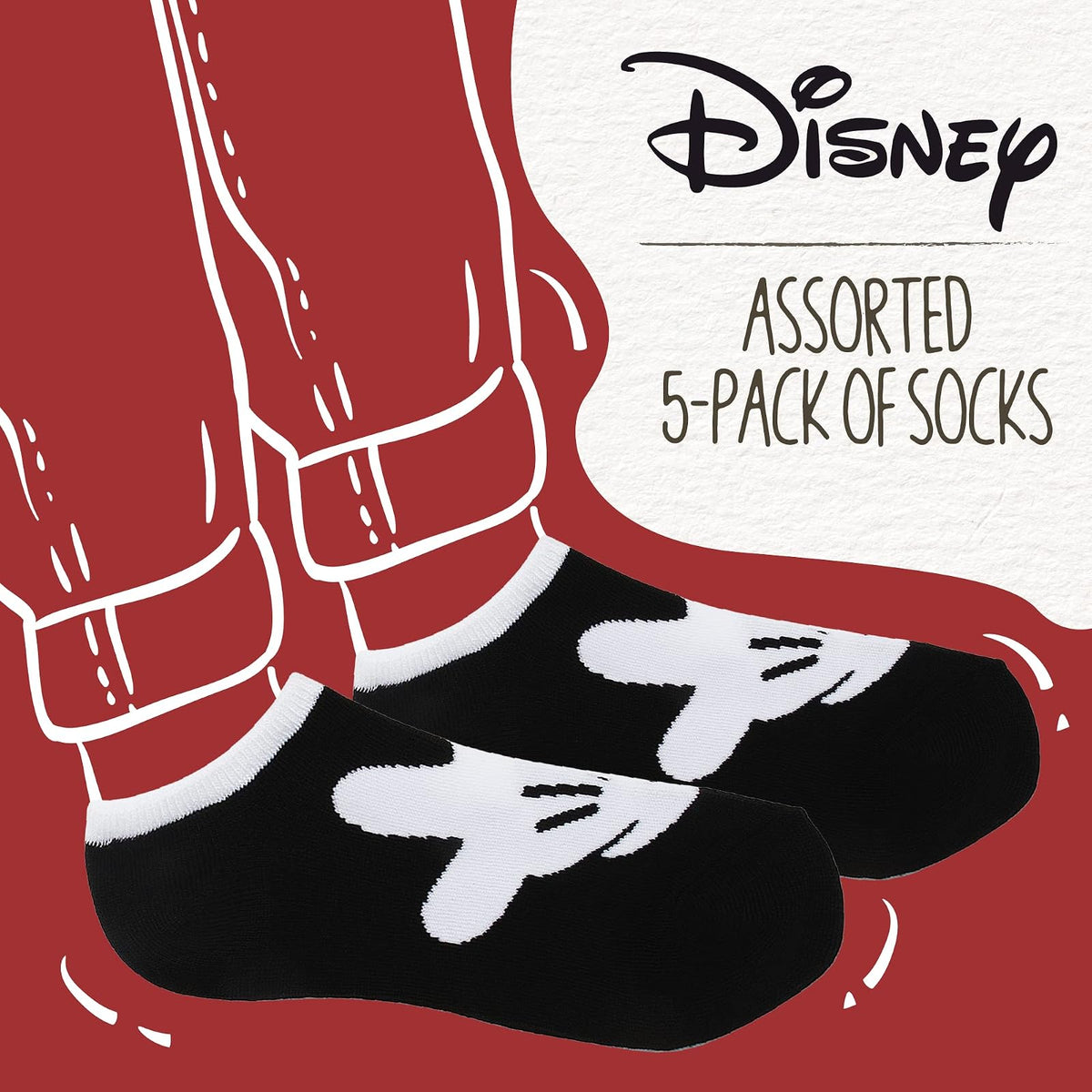 Disney - Paquete de 5 calcetines clásicos para mujer, diseño de Mickey Big Face