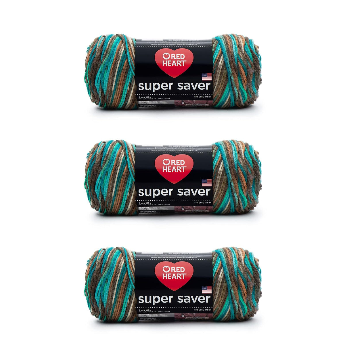 Red Heart Super Saver Estambre Acrílico, Varios Colores - Arrecife - Paquete de 3