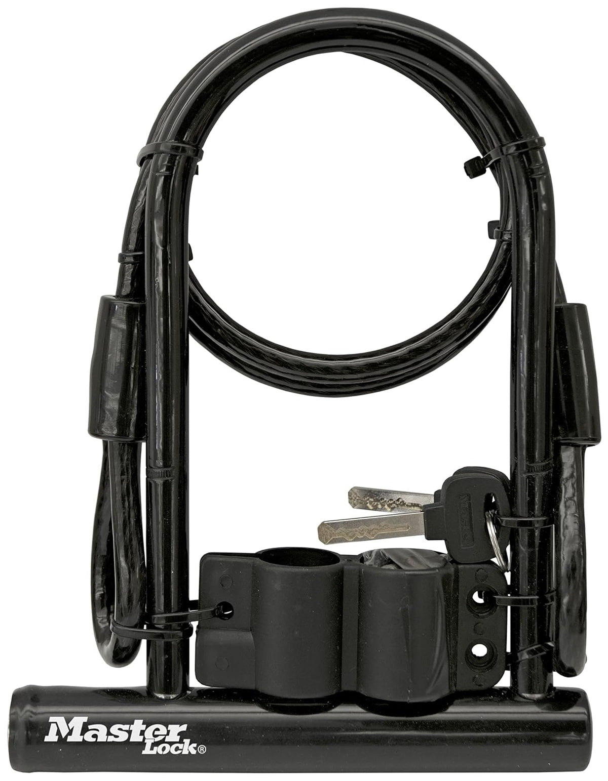 Master Lock Cerradura en U de 7.25 pulgadas con cable de extremo en bucle, negro