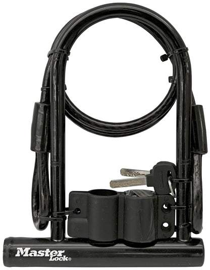 Master Lock Cerradura en U de 7.25 pulgadas con cable de extremo en bucle, negro