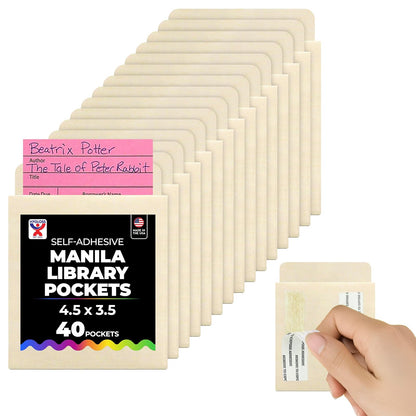 Hygloss Products Manila Library Pockets – Sobres autoadhesivos de bolsillo fabricados en los Estados Unidos, 4.5 x 3.5 pulgadas, paquete de 40 - Autoadhesivo