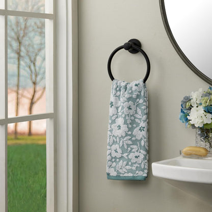 SKL Home - Juego de Toallas de Mano de Jacquard Floral, Color Verde Musgo, 2 Unidades