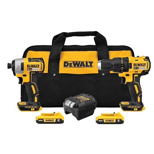 DEWALT - Taladro inalámbrico de 20 V MAX, driver de impacto, kit combinado de herramientas eléctricas de 2 herramientas, juego de herramientas eléctricas sin escobillas con 2 baterías y cargador