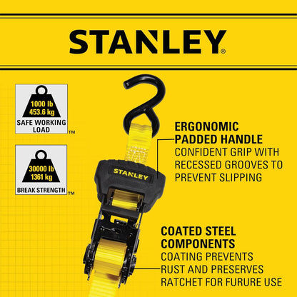 Stanley - Kit de Correa de carraca, Negro/Amarillo, 1" x 14'