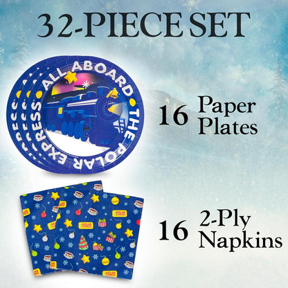 Silver Buffalo The Polar Express All Aboard - Paquete de 32 platos de papel desechables y servilletas para fiestas