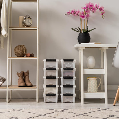 IRIS USA 10 Contenedores de 6 Qt con Tapa, Perla | Oculta el contenido para una apariencia limpia. Ideal para zapatos, fotos, documentos y artículos pequeños. Diseño anidable.