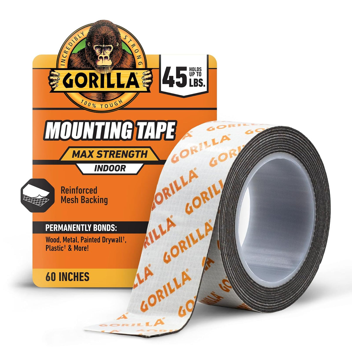Gorilla® Cinta de Montaje de Fuerza Máxima, Doble Cara, Sujeción Instantánea, Unión Permanente con Fuerza Reforzada, Negro, 1 x 60 Pulgadas