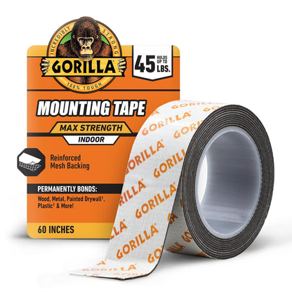 Gorilla® Cinta de Montaje de Fuerza Máxima, Doble Cara, Sujeción Instantánea, Unión Permanente con Fuerza Reforzada, Negro, 1 x 60 Pulgadas