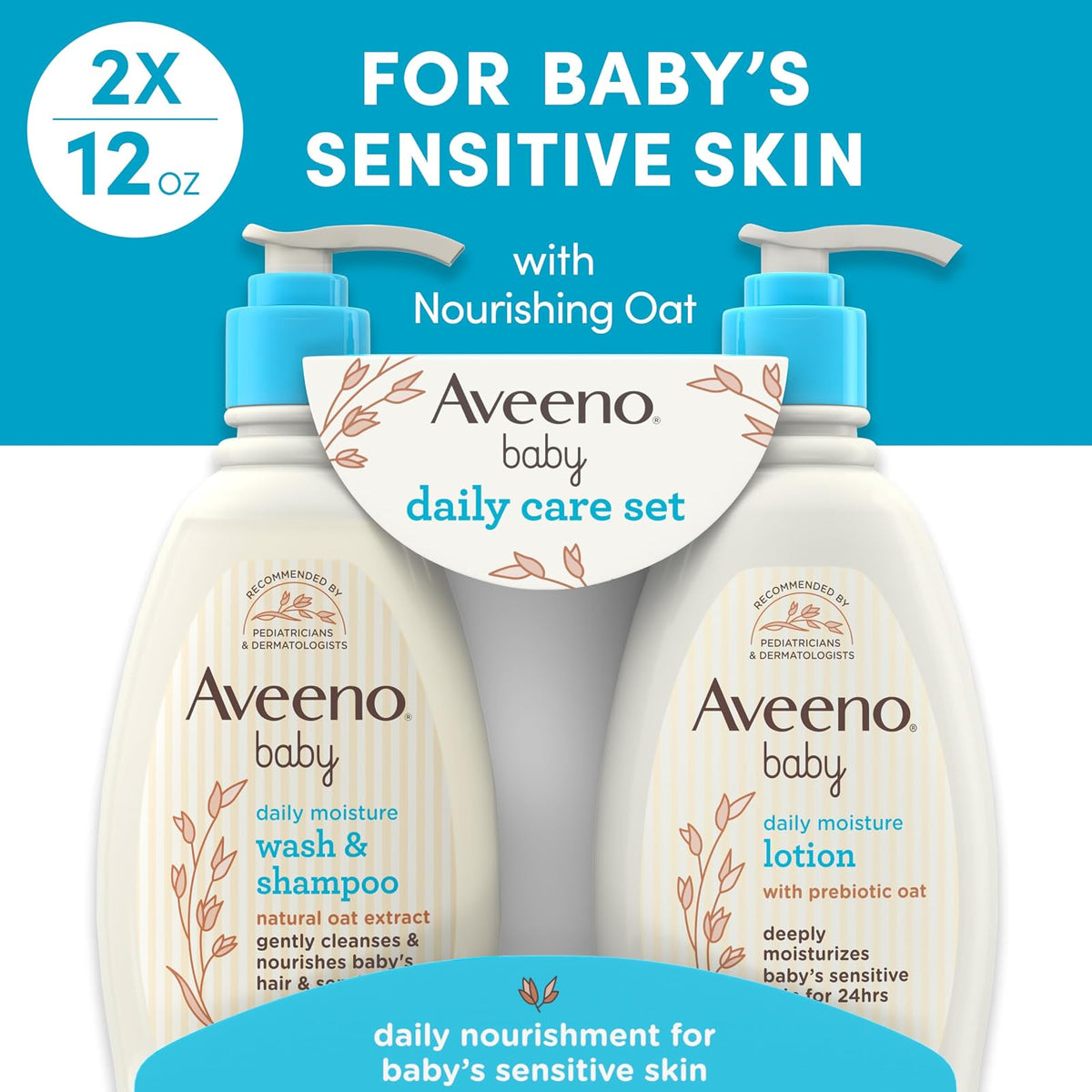 Aveeno Baby Gentle Moisturizing Daily Care Set, Natural Oat Extract, Natural Colloidal Oatmeal, 2 Items