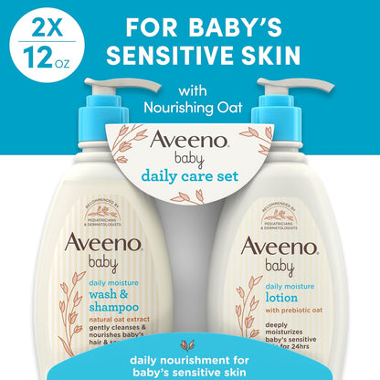Aveeno Baby Gentle Moisturizing Daily Care Set, Natural Oat Extract, Natural Colloidal Oatmeal, 2 Items
