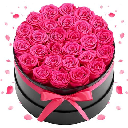 VEVOR 27 Rosas Eternas en Caja Redonda, Ramo de Flores Preservadas, Caja de Regalo de Flores para Esposa, Madre, Pareja, Boda, Día de la Madre, San Valentín, Navidad, Rosa Roja, 227 x 227 x 140 mm