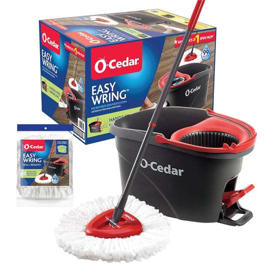 O-Cedar Easywring - Sistema de Limpieza de Suelos de Microfibra con 1 Recambio Adicional, Rojo y Gris