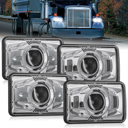Nilight - Faros LED de 4 x 6 pulgadas de 60 W aprobado por DOT Hi/Lo H4651 H4652 H4656 H4666 H6545 compatible con Kenworth Peterbil Ford Freightliner (plata, 4 piezas)