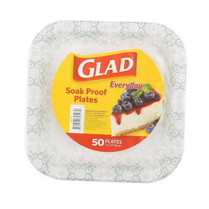 Glad Platos de Papel Desechables Resistentes a Líquidos - Gris - 50 Count (Pack of 1)