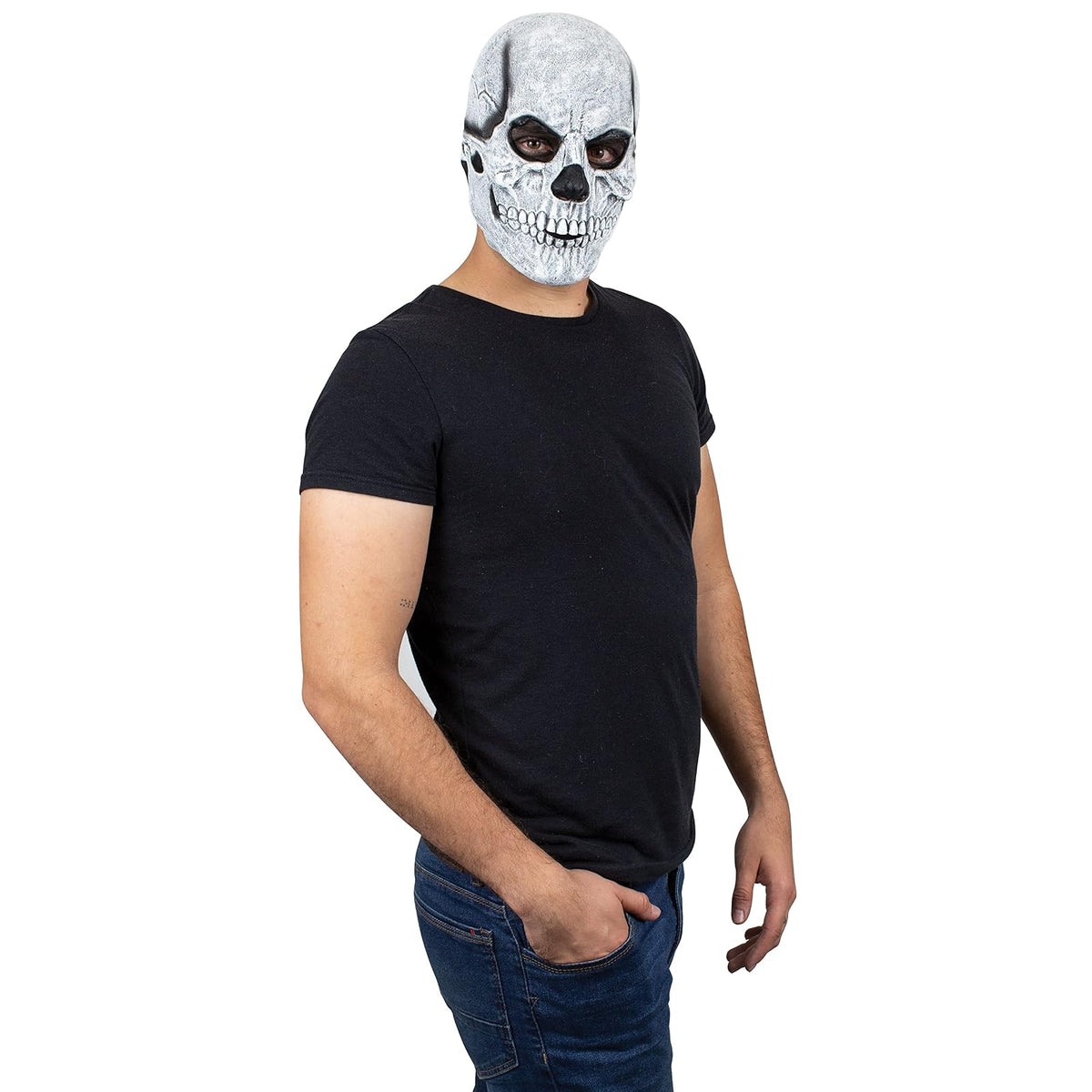 Ghoulish Productions Perfect Fit White Skull, Máscara de Calavera Blanca que se Amolda a la Cara, Disfraz de Calaca Catrín Mexicano