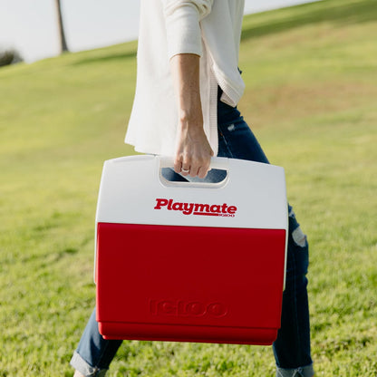 Igloo Playmate Elite Cooler Rojo/Blanco, 16 Qt | Baúl de hielo aislado, capacidad para 30 latas, diseño de tienda de campaña, tapa de botón, asa de transporte moldeada
