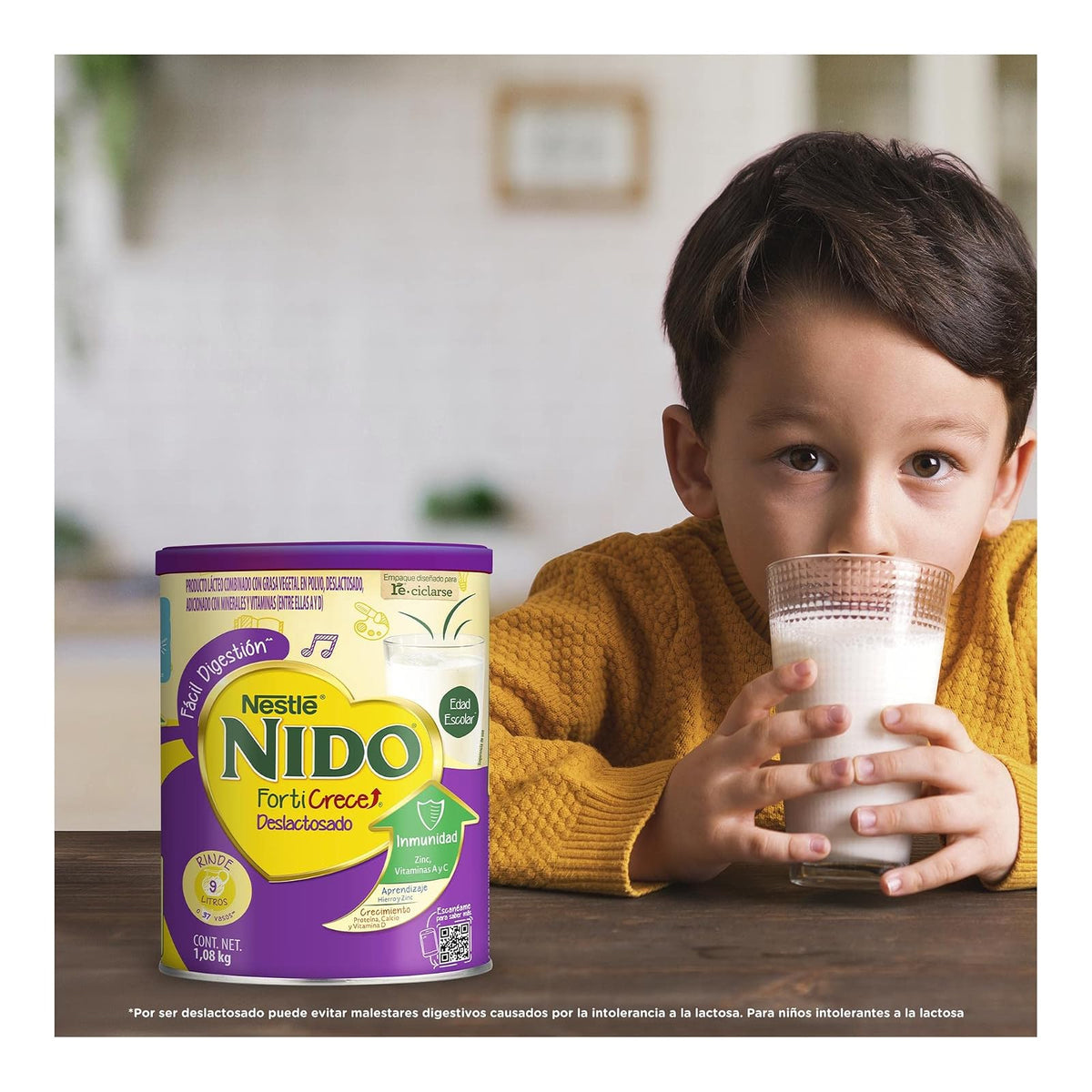 NIDO FortiCrece Deslactosado en Polvo, Lata de 1.08 kg