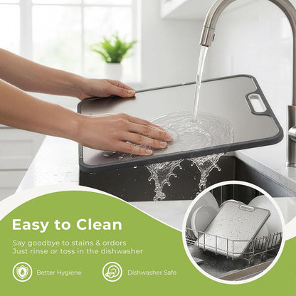 Freshware - Tabla de cortar de titanio para cocina, tablas de cortar de doble cara y antideslizantes, titanio puro/PP, tabla de cortar con ranuras para jugos, apta para lavaplatos, tamaño grande de