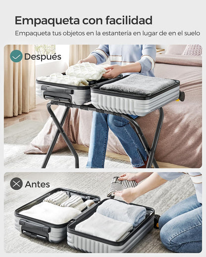 SONGMICS Portaequipaje con Marco de Acero, Juego de 2, Plegable, Soporte para Maletas con Correa Sólida, 69x40x55cm, Negro MRLR64B-2
