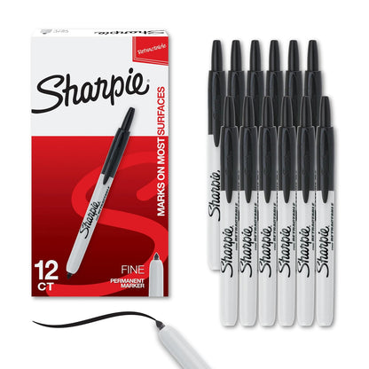 Sharpie Marcador Permanente Retráctil Punto Ultra Fino, Negro - 12-Count - Negro