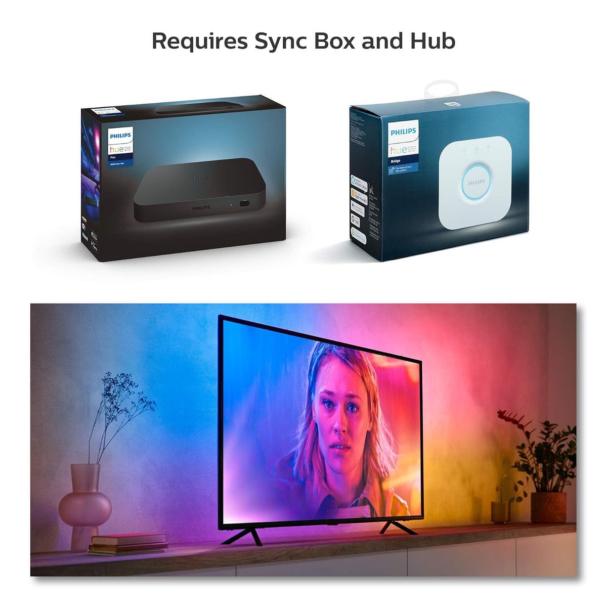 Philips Hue Tira de Luz Inteligente Gradient para TV de 55 Pulgadas, Iluminación Multicolor Envolvente, Requiere Hue Bridge y Sync Box, Compatible con App y Asistentes de Voz