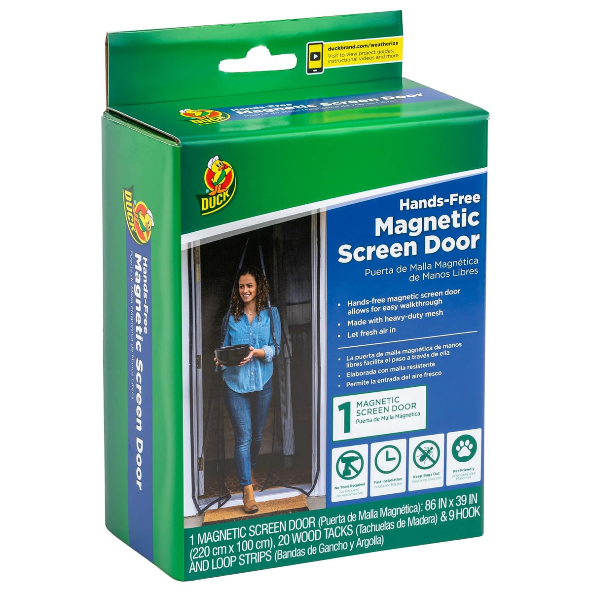 Duck Brand - Puerta magnética manos libres para puerta de ancho estándar, puerta de patio de malla y visualización de insectos con imanes, 39 x 86 pulgadas, color negro