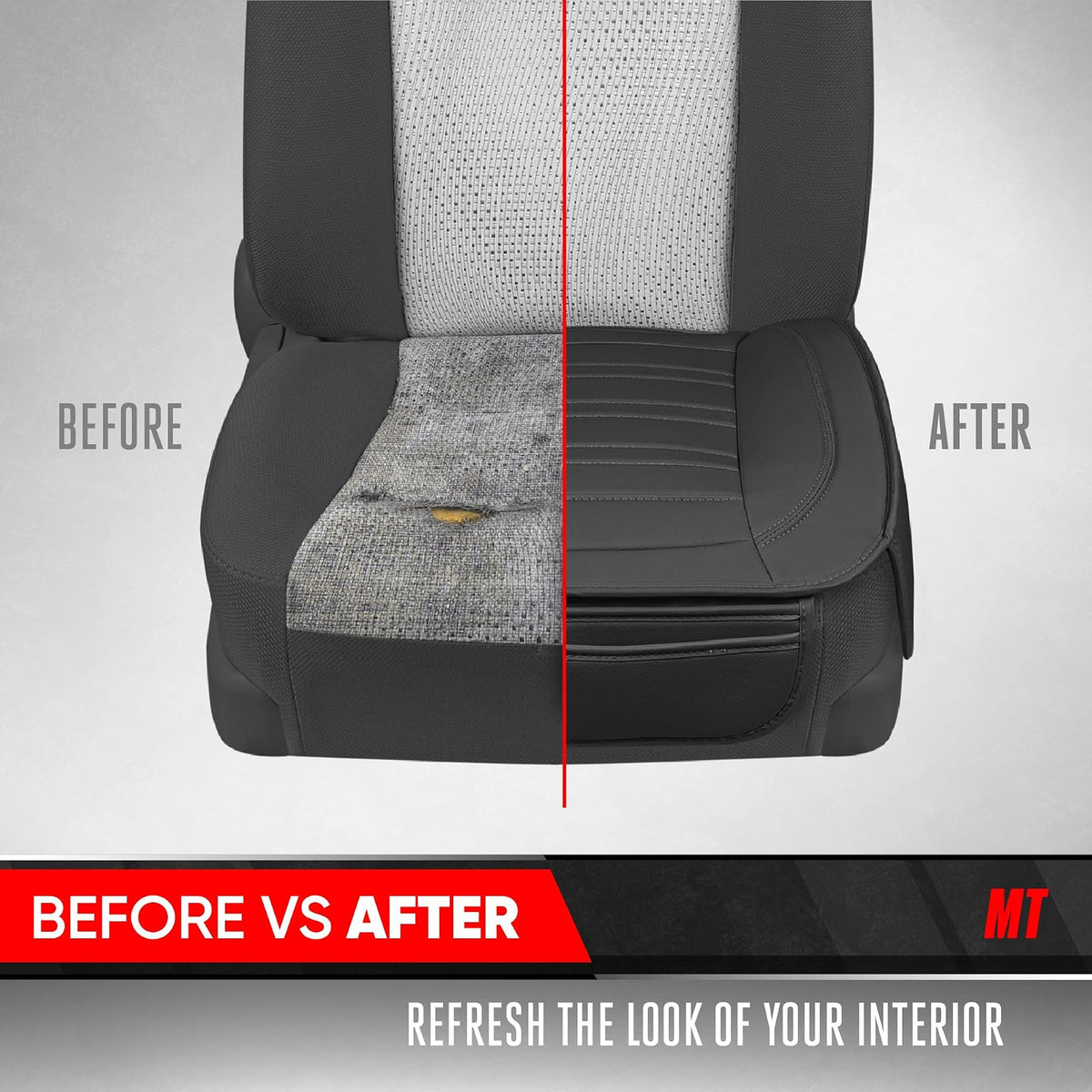 Motor Trend, Fundas de asiento para automóviles, camiones, SUV, piel sintética, paquete de 2, acolchadas en color negro con bolsillos de almacenamiento