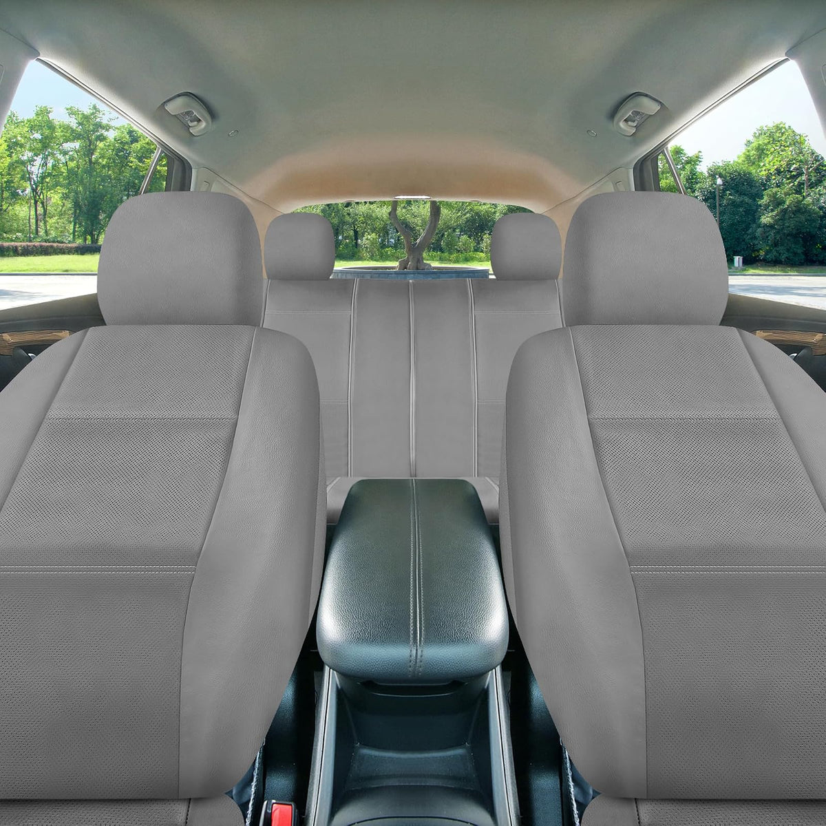 FH GROUP FH-PU007217 3 Row Deluxe Leatherette Car Seat Covers w. 7 Headrests, Airbag Compatible and Rear Split Bench, Gray Color