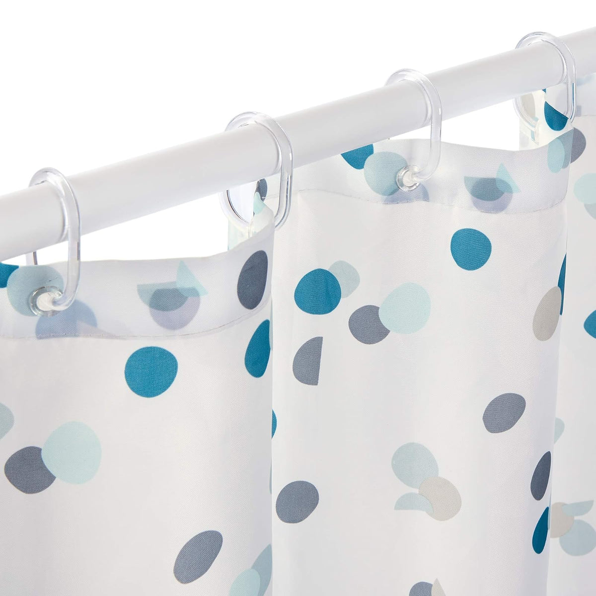 RAYEN | Cortinas de baño | Cortina de Ducha o bañera | Impermeable | Poliéster | Secado rápido | Opaco Anillos de PVC | Incluye 12 Ganchos | 180 x 200 cm | Blanco con Lunares Azules