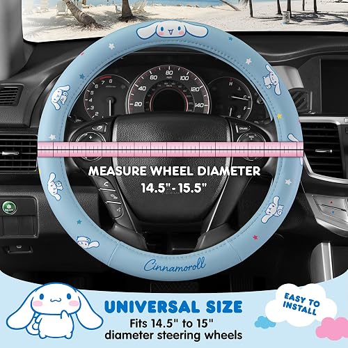 Carbella Sanrio Cinnamoroll Funda para Volante de Auto Ajuste Universal 14.5-15.5 in, Azul