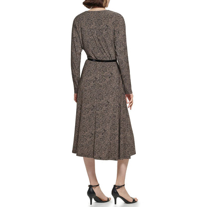 Tommy Hilfiger Vestido de Punto Ajustado y Acampanado con Cuello en V Vestido para Mujer