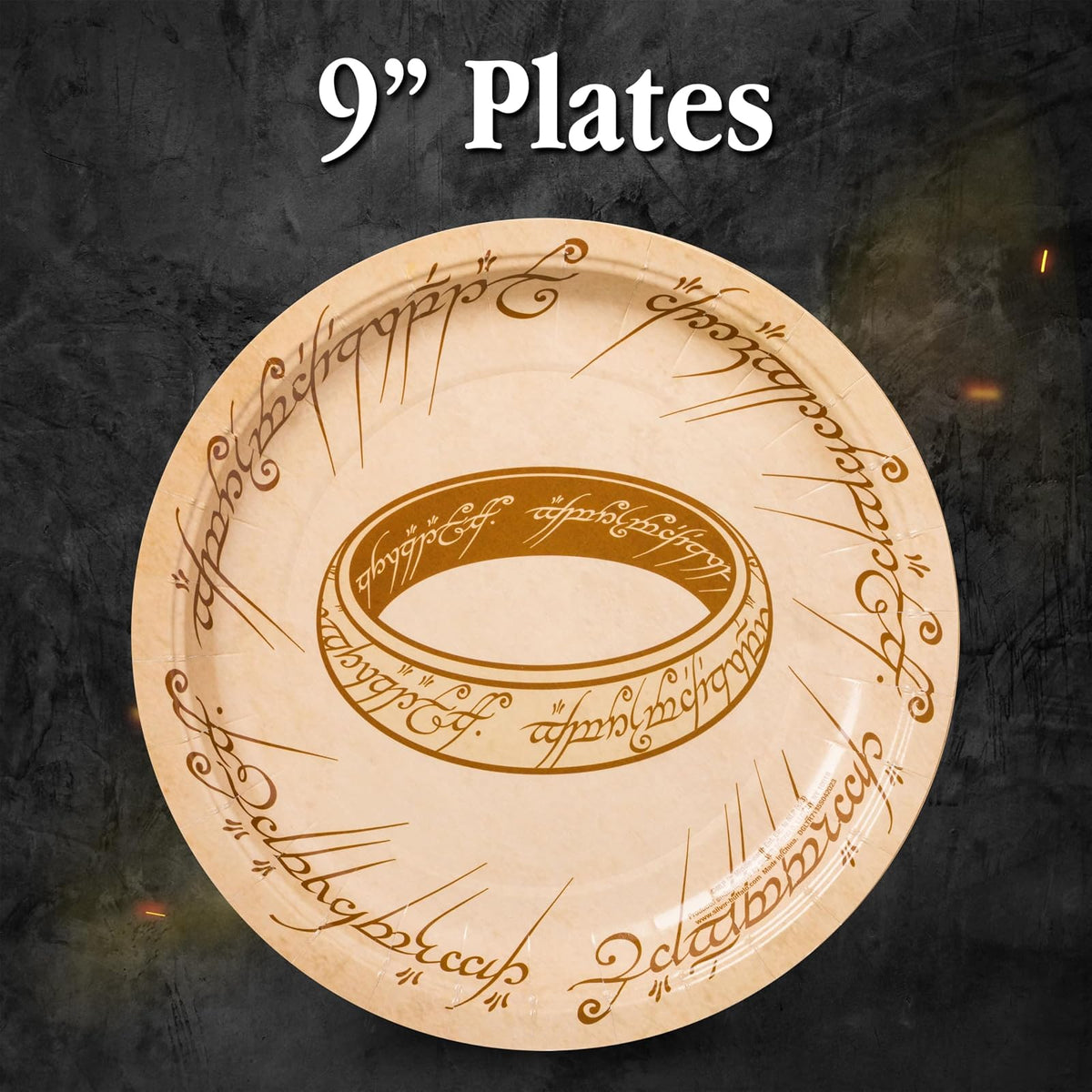 Silver Buffalo The Lord of the Rings Elvish Script - Paquete de 32 platos y servilletas de papel desechables