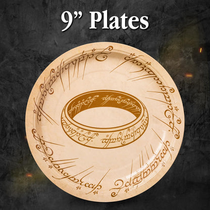 Silver Buffalo The Lord of the Rings Elvish Script - Paquete de 32 platos y servilletas de papel desechables