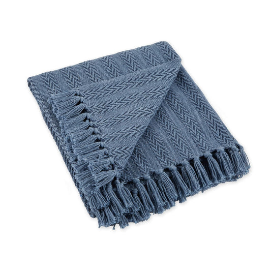 DII - Manta rústica de algodón texturizada con flecos para silla, sofá, pícnic, acampada, playa y uso diario, 50 x 60 pulgadas, azul francés con textura tonal