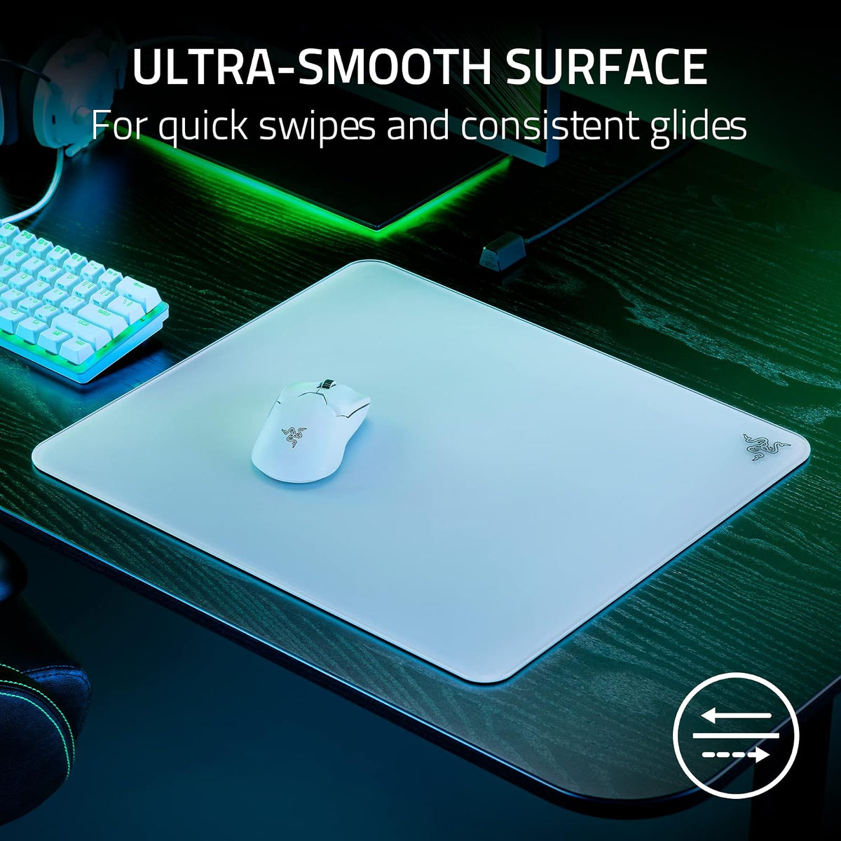 Razer Atlas - Alfombrilla de mouse gaming de cristal templado: superficie ultra suave micrograbada, color blanco