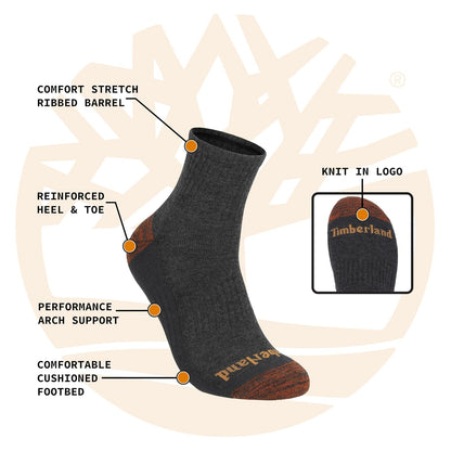 Timberland Socks, Comfort Quarter Socks, Arch Support, Padded Cushion, Moisture Control Calcetines Hombre