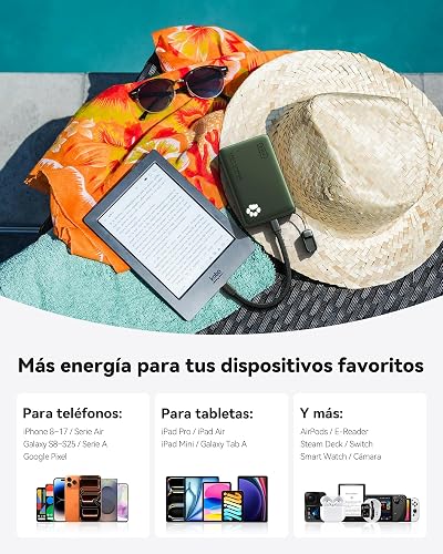 INIU Power Bank, 40% Más Pequeño 10000mAh 45W Carga Rápida Batería Portátil | Cable USB C Desmontable, Apto para Avión, Esenciales de Viaje, Bateria Portatil para iPhone 17 Samsung Xiaomi etc. [Verde]