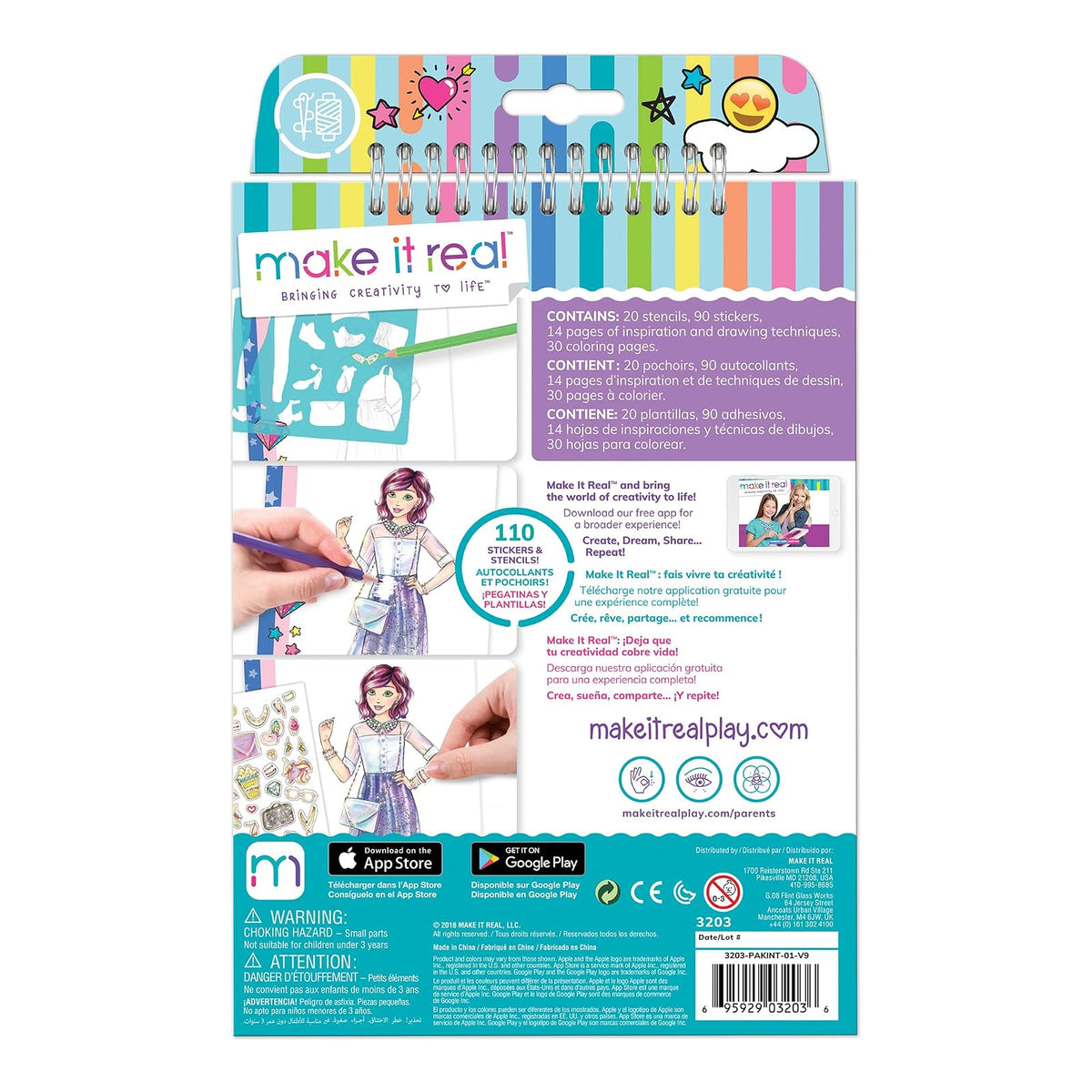 Make It Real: Fashion Design Sketchbook: Digital Dream - Includes 110 Stickers & Stencils, Draw Sketch & Create, Fashion Coloring Book, Tweens & Girls, Kids Ages 6+