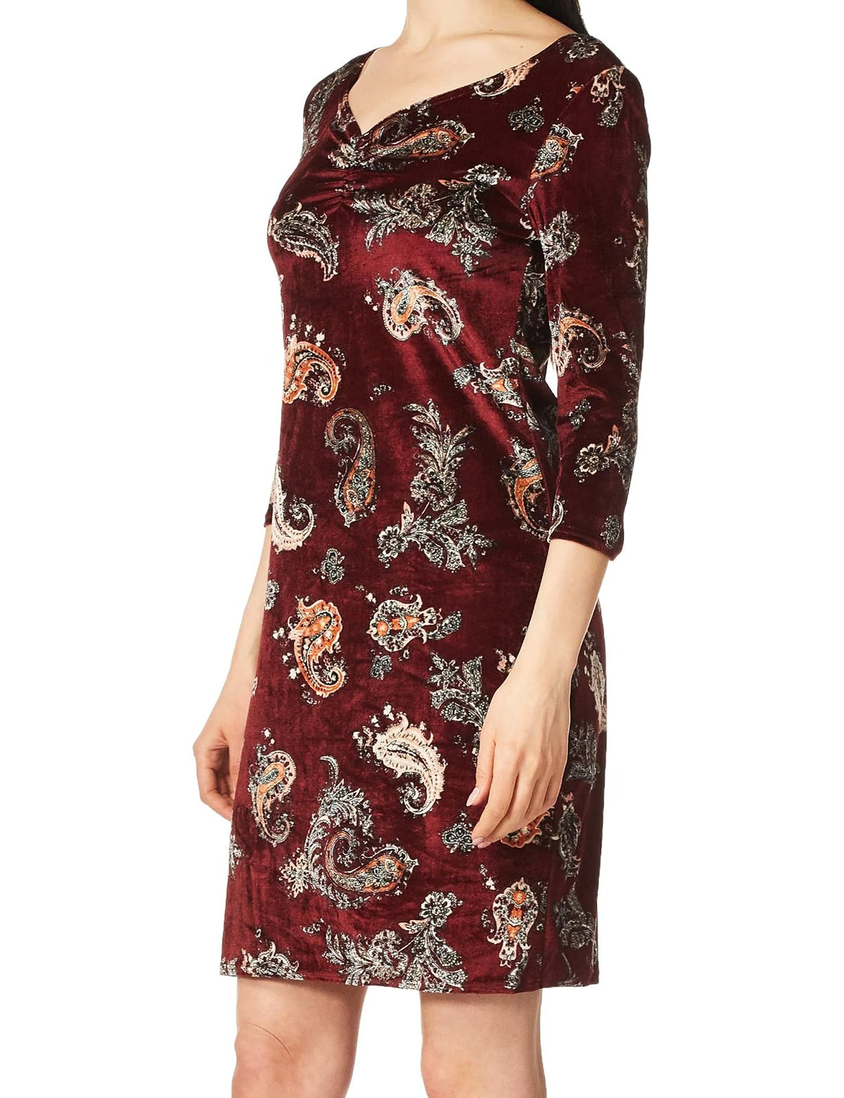Star Vixen Petite 3/4 Slv Pinch Vfrt Str Velvet Bodycon Dress Vestido de Fiesta Informal Mujer