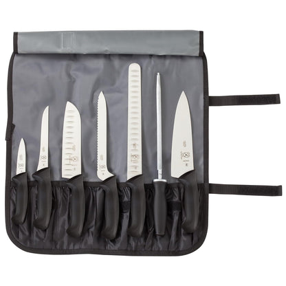 Mercer Culinary Genesis Juego de 7 Cuchillos para Carne Forjados - Juego de rollos de cuchillos de 8 piezas