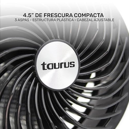 Ventilador Personal Recargable Taurus Pocket | Portátil y Compacto 4.5” | 3 Aspas | Cabezal Ajustable | Batería USB Tipo C | Flujo de Aire Directo | Ideal para Escritorio, Recámara y Oficina