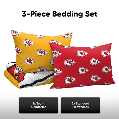 FOCO NFL - Juego de Ropa de Cama en una Bolsa de edredón de 3 Piezas con Logotipo del Equipo