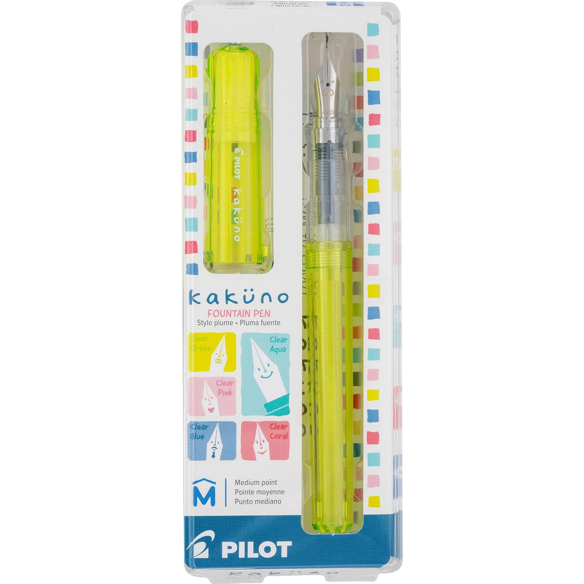 PILOT Pluma Fuente Kakuno, barril color verde traslúcido, punto mediano, estuche con una pieza