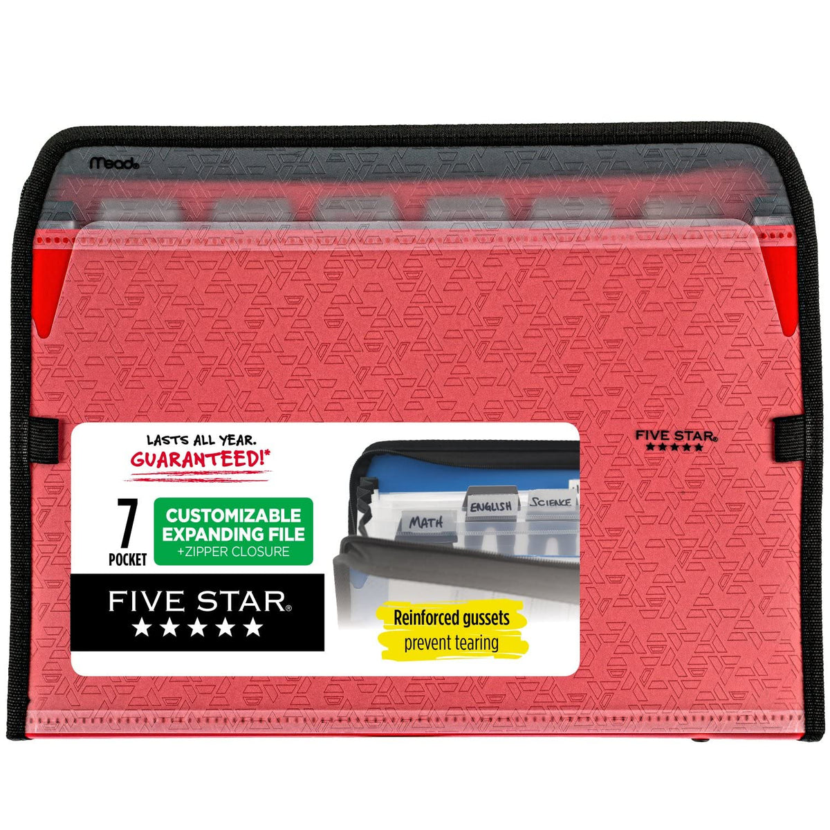 Five Star 72705 Carpeta archivadora expansible de 7 bolsillos personalizables, roja, 34.92 cm x 27.35 cm (13.75 x 10.75 cm)